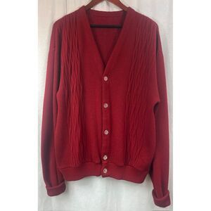 Vintage Red Cardigan Sweater Button up Retro Hipster Grunge size L